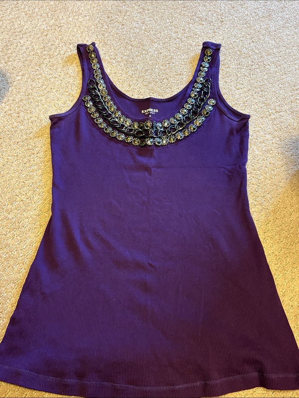 Express Purple Beaded Scoop Tank Top